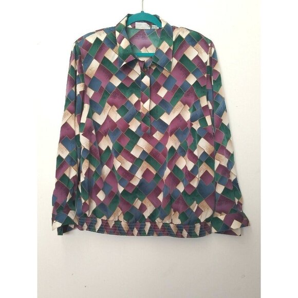 Womens Geometric print Shirt top 20W 2X multicolor ALFRED DUNNER collar buttonup - Picture 9 of 9